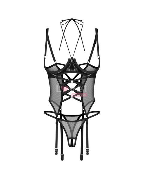 Корсет Obsessive Dominna cupless corset & crotchless thong 2XL/3X SX3565 фото