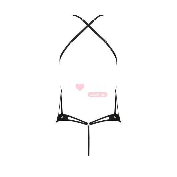 Боди с открытым доступом Passion TASMINA BODY XXL/XXXL, black, экокожа, шнуровки, ажурные кружева SO8489 фото
