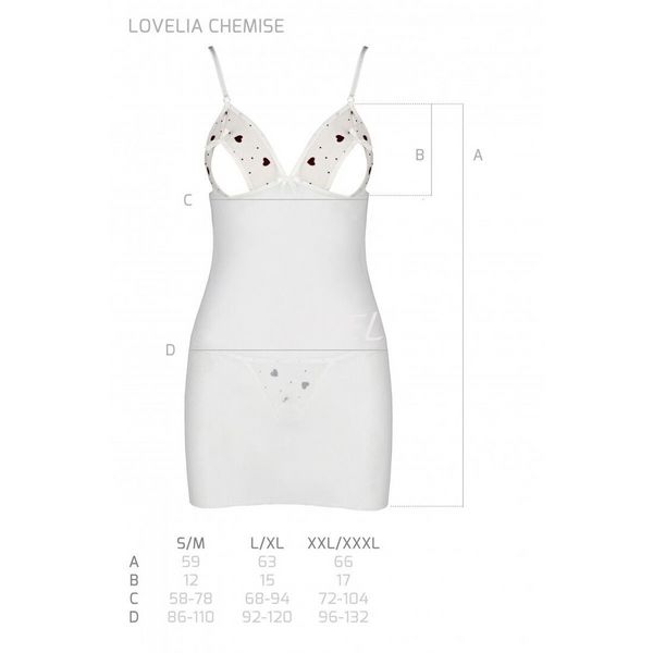 Сорочка з вирізами на грудях, стрінги Passion LOVELIA CHEMISE L/XL, white SO4762 фото