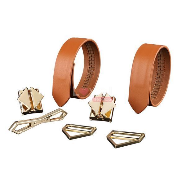 Фіксатори для рук та ніг LOCKINK Wristcuffs/Anklecuffs, коричневі, натуральна шкіра SX0836 фото
