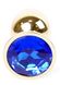 Анальная пробка металлическая с кристаллом Boss - Jewellery Gold, кристалл синий (дл 7см, ширина 2,7см) BS6400023 фото 3