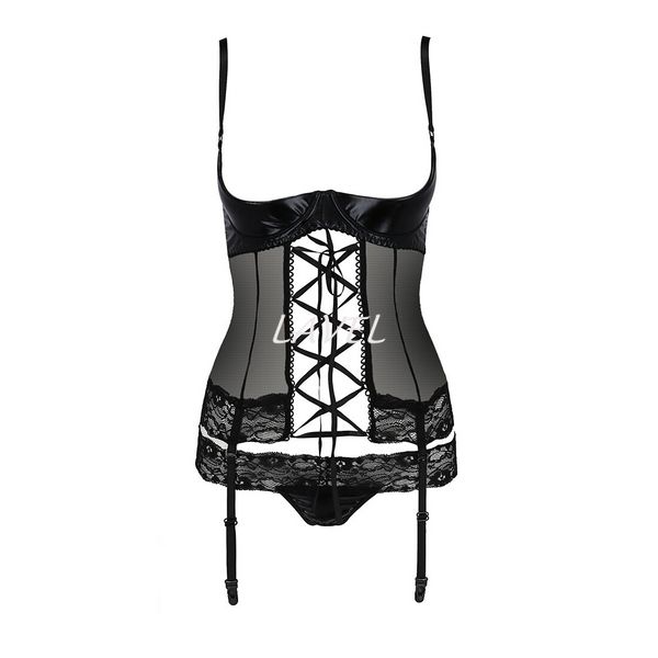 Корсет с открытой грудью NORTH CORSET black S/M - Passion Exclusive, пажи, трусики, шнуровка PS24005 фото