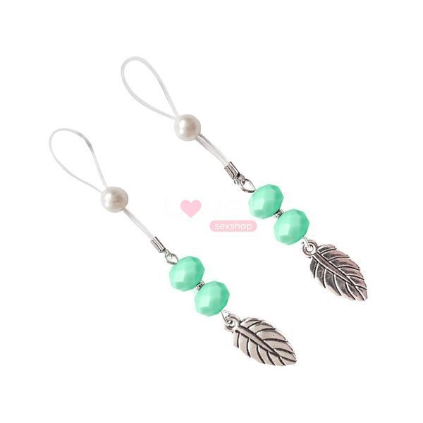 Украшения с бусинами и листиком для сосков Art of Sex &ndash; Nipple Jewelry Leaf, мятные SO5397 фото