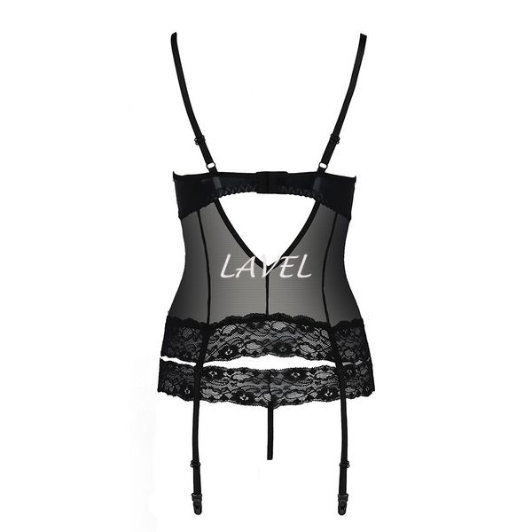 Корсет с открытой грудью NORTH CORSET black S/M - Passion Exclusive, пажи, трусики, шнуровка PS24005 фото