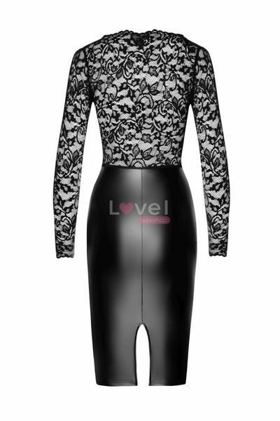 Сукня Noir Handmade F295 Euphoria, 3XL, black, мереживо, глибоке декольте, спідниця міді під латекс SX0212 фото