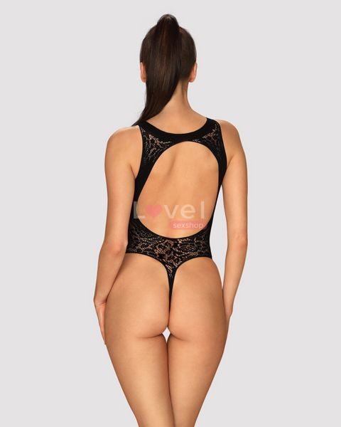 Ажурний бодістокінг із ефектом шнурівки Obsessive B129 teddy black S/M/L, чорний, з доступом SO7213 фото