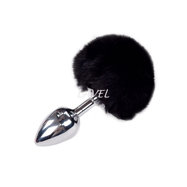 Металлическая анальная пробка Кроличий хвостик Alive Fluffy Plug M Black, диаметр 3,4 см SO6315 фото