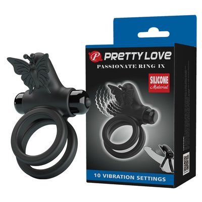 Эрекционное кольцо с вибрацией на пенис Pretty Love Vibrating Dual Rings Black 6603BI1233 фото