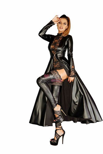 Сукня-плащ з мокрим ефектом Noir Handmade F128C Powerwetlook gown coat, M SX0014 фото