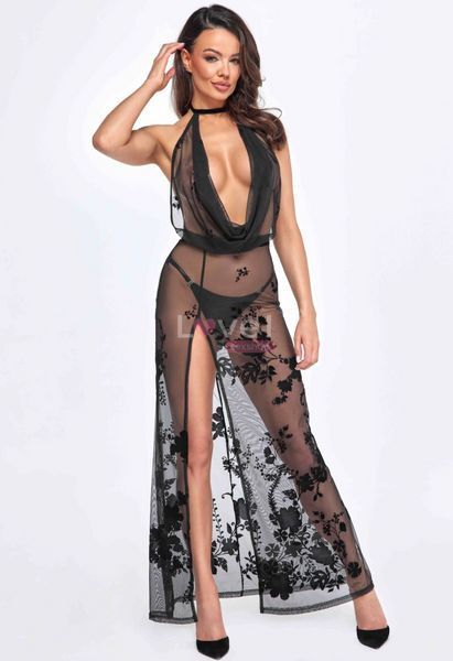 Сукня Noir Handmade F312 Divinity, XXL, black, прозора, до підлоги, відкрита спина, розріз збоку SX0313 фото