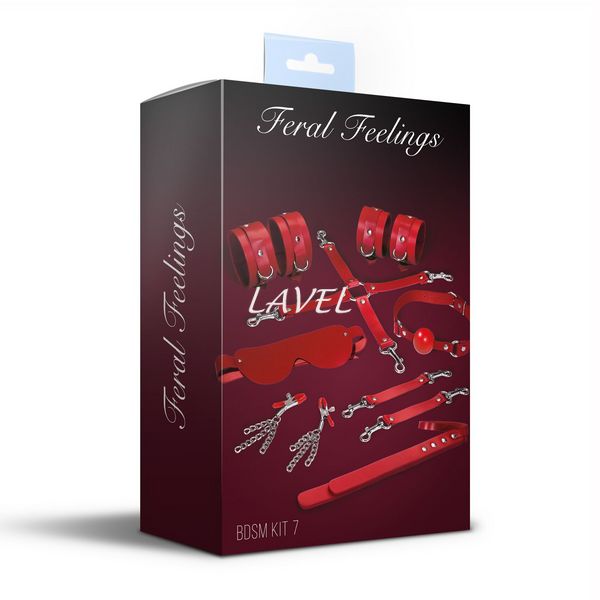 Набор Feral Feelings BDSM Kit 7 Red, наручники, поножи, коннектор, маска, паддл, кляп, зажимы SO8277 фото