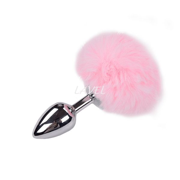 Металлическая анальная пробка Кроличий хвостик Alive Fluffy Plug M Pink, диаметр 3,4 см SO6316 фото