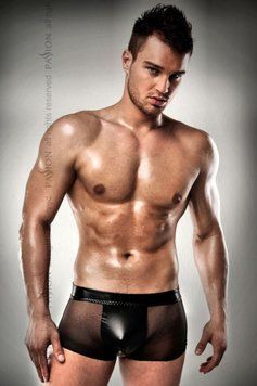 Прозорі чоловічі шортики з гульфіком Passion 003 SHORT black S/M PSM0032 фото