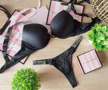 Роскошный комплект Victoria's Secret со стразами, 75 В, трусики М, черный TNS1225 фото