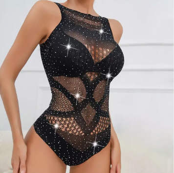Сексуальне боді, сітка зі стразами, ONE SIZE, чорний TNS1241 фото