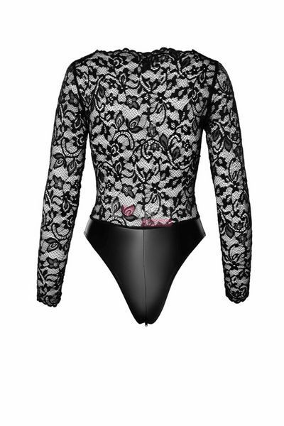 Боді Noir Handmade F296 Psyche, M, мереживо, довгий рукав, низ під латекс, з доступом SX0214 фото