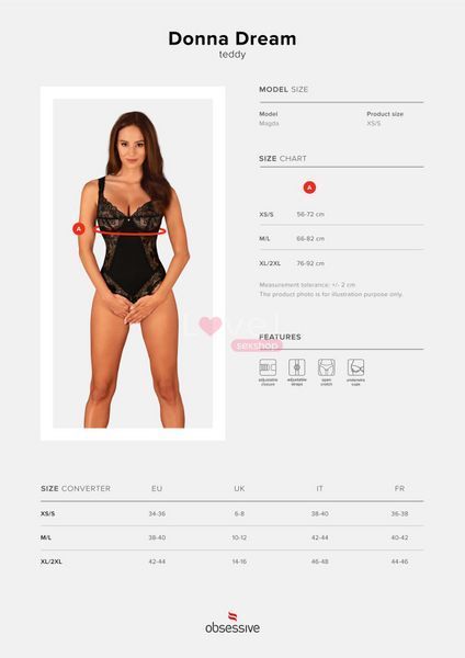 (SALE) Кружевное боди Obsessive Donna Dream crotchless teddy M/L Black, открытый доступ SO8634 фото