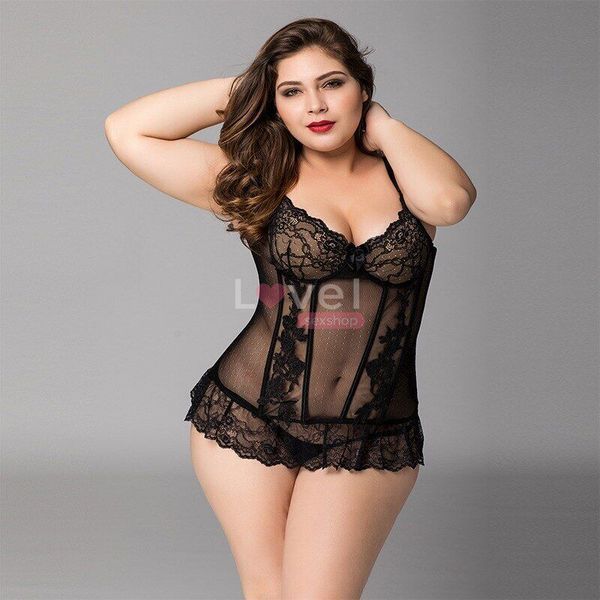 Кружевной корсет JSY &laquo;Сексуальная Белла&raquo; Plus Size Black, мелкая сетка, гипюр, чашки с косточками SO8364 фото