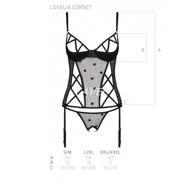 Корсет з підв'язками, стрінги Passion LOVELIA CORSET L/XL, black SO4765 фото