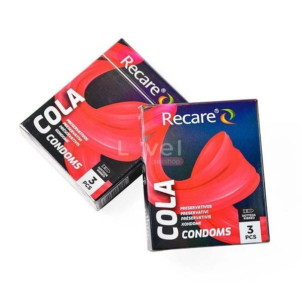 Презервативи Holographic Recare Cola Dotted&Ribbed Condoms 3 шт, з пухирцями і ребрами, аромат: Кола SX3329 фото