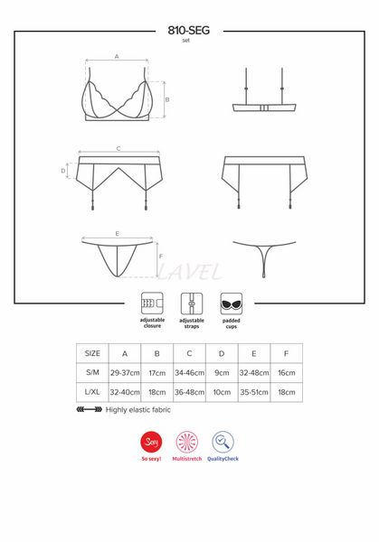 Кружевной комплект белья Obsessive 810-SEG-1 L/XL White, бюстгальтер, стринги, пояс для чулок SO7166 фото