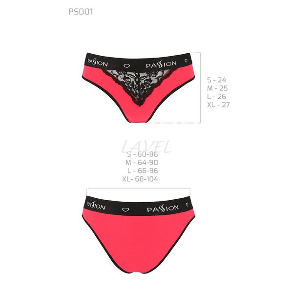 Трусики з широкою гумкою і мереживом Passion PS001 PANTIES M, red-black SO4168 фото