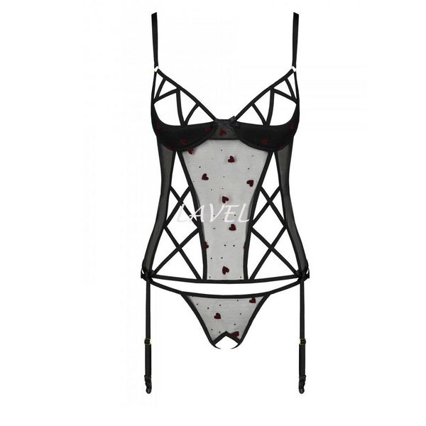 Корсет з підв'язками, стрінги Passion LOVELIA CORSET S/M, black SO4766 фото